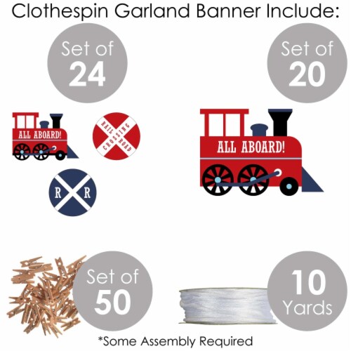 Big Dot of Happiness Railroad Party Crossing Train DIY Decor Clothespin Garland Banner 44 Pc Perspective: bottom