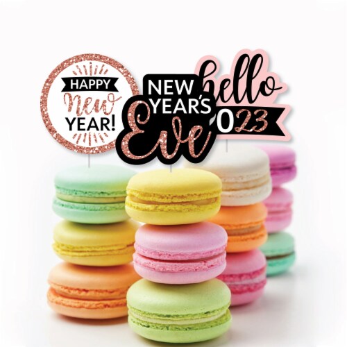 Big Dot of Happiness Rose Gold Happy New Year - Cupcake Toppers 2023 Clear Treat Picks 24 Ct Perspective: bottom