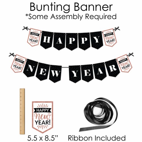 Big Dot of Happiness Rose Gold Happy New Year Decor Party Supplies Kit Doterrific Bundle Perspective: bottom