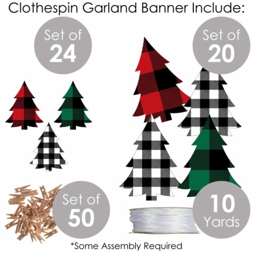 Big Dot of Happiness Holiday Plaid Trees Christmas Party Clothespin Garland Banner 44 Pc Perspective: bottom