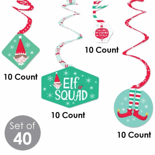 Big Dot of Happiness Elf Squad - Kids Elf Christmas Hanging Decor - Party Decor Swirls 40 Ct Perspective: bottom