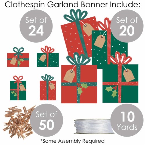 Big Dot of Happiness Happy Holiday Presents Christmas Decor Clothespin Garland Banner 44 Pc Perspective: bottom