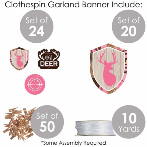 Big Dot of Happiness Pink Gone Hunting Girl Camo Party Decor Clothespin Garland Banner -44 Pc Perspective: bottom