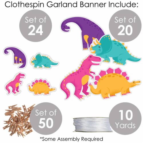 Big Dot of Happiness Roar Dinosaur Girl - Party DIY Decor Clothespin Garland Banner - 44 Pc Perspective: bottom