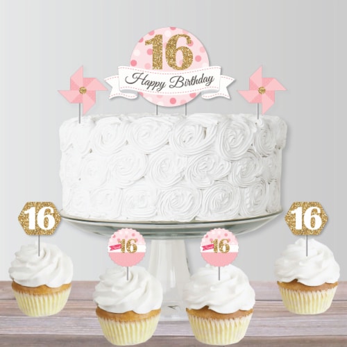 Big Dot of Happiness Sweet 16 - 16th Birthday Party Cake Decor Kit - Cake Topper Set 11 Pc Perspective: bottom