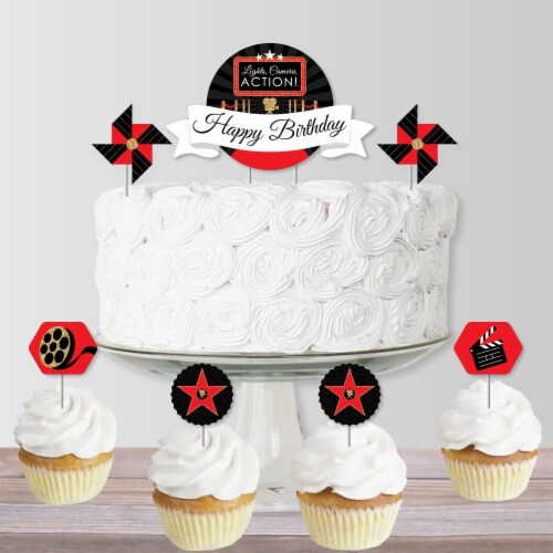 Big Dot of Happiness Red Carpet Hollywood - Birthday Cake Decor Kit - Cake Topper Set 11 Pc Perspective: bottom