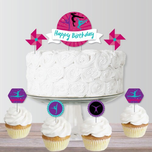 Big Dot of Happiness Tumble, Flip & Twirl Gymnastics Birthday Decor Kit Cake Topper Set 11 Pc Perspective: bottom