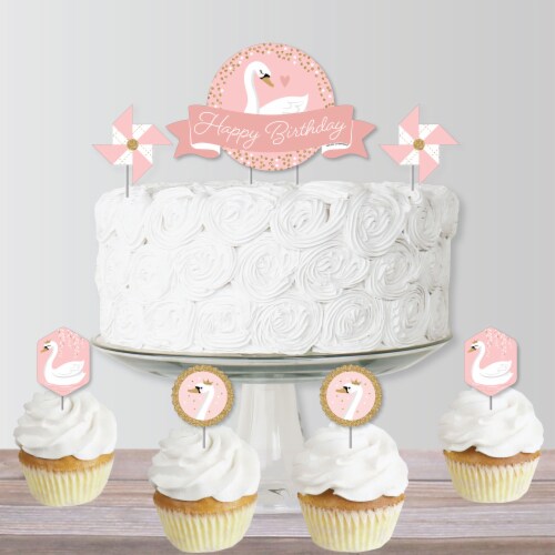 Big Dot of Happiness Swan Soiree - White Swan Birthday Cake Decor Kit - Cake Topper Set 11 Pc Perspective: bottom