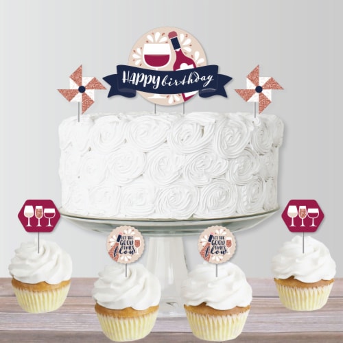 Big Dot of Happiness But First, Wine - Birthday Party Cake Decor Kit - Cake Topper Set 11 Pc Perspective: bottom