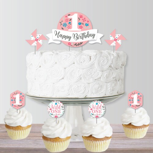 Big Dot of Happiness She's a Wild One - 1st Birthday Cake Decor Kit - Cake Topper Set 11 Pc Perspective: bottom