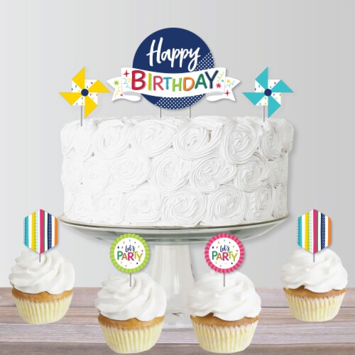 Big Dot of Happiness Cheerful Happy Birthday - Colorful Decor Kit - Cake Topper Set 11 Pc Perspective: bottom