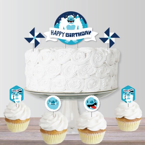 Big Dot of Happiness Yeti to Party Abominable Snowman Birthday Decor Cake Topper Set 11 Pc Perspective: bottom