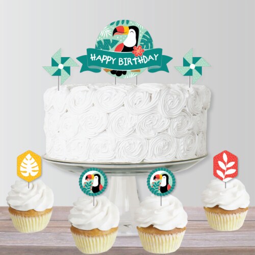 Big Dot of Happiness Calling All Toucans - Birthday Party Decor Kit - Cake Topper Set 11 Pc Perspective: bottom