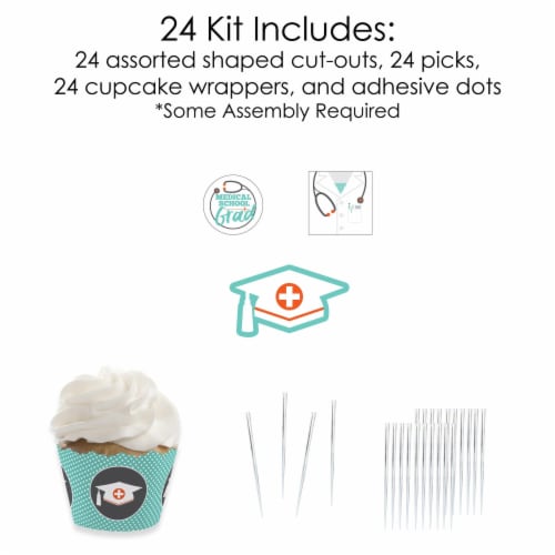 Big Dot of Happiness Medical School Grad Decor - Cupcake Wrappers & Treat Picks Kit 24 Ct Perspective: bottom