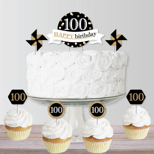 Big Dot of Happiness Adult 100th Birthday Gold - Party Cake Decor Kit - Cake Topper Set 11 Pc Perspective: bottom