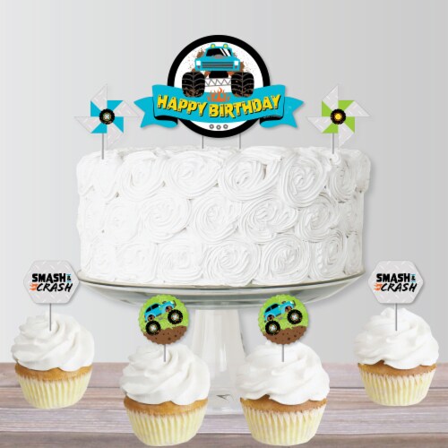Big Dot of Happiness Smash & Crash - Monster Truck Birthday Decor Kit - Cake Topper Set 11 Pc Perspective: bottom
