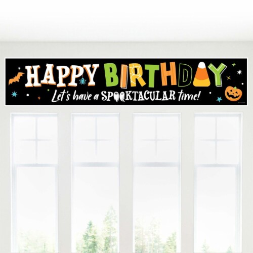 Big Dot of Happiness Jack-O'-Lantern Halloween - Happy Birthday Kids Decorations Party Banner Perspective: bottom