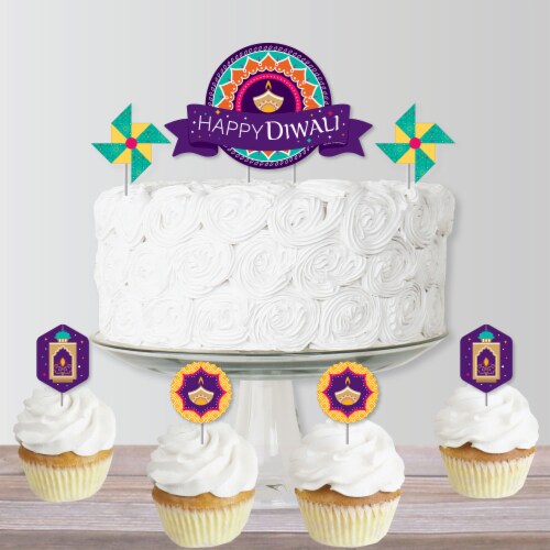 Big Dot of Happiness Happy Diwali - Festival of Lights Party Decor Kit Cake Topper Set 11 Pc Perspective: bottom