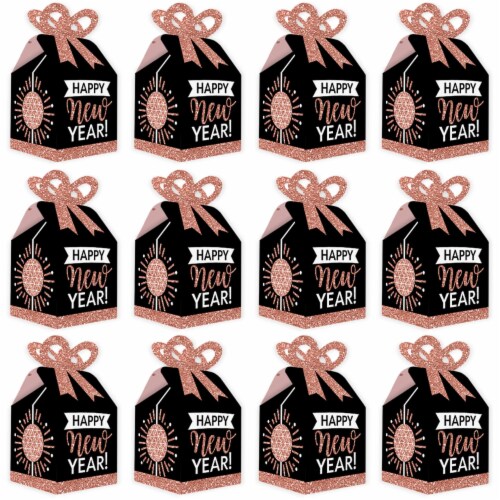 Big Dot of Happiness Rose Gold Happy New Year Square Favor Gift Party Bow Boxes 12 Ct Perspective: bottom