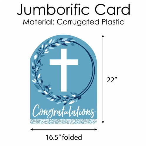 Big Dot of Happiness Blue Elegant Cross Congratulations Greeting Card Shaped Jumborific Card Perspective: bottom