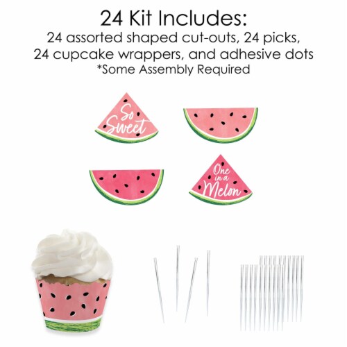 Big Dot of Happiness Sweet Watermelon Decor - Cupcake Wrappers & Treat Picks Kit 24 Ct Perspective: bottom