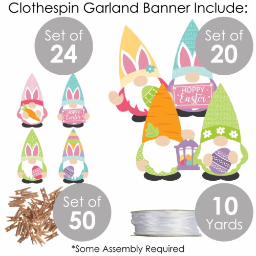 Big Dot of Happiness Easter Gnomes - Bunny Party DIY Decor Clothespin Garland Banner 44 Pc Perspective: bottom