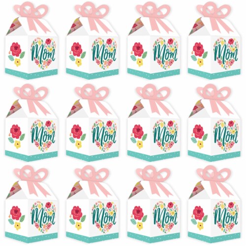 Big Dot of Happiness Colorful Floral Happy Mother's Day Square Favor Gift Box Bow Boxes 12 Ct Perspective: bottom