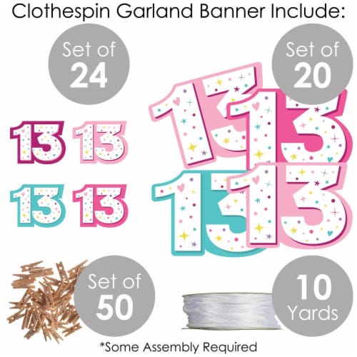 Big Dot of Happiness Girl 13th Birthday Teenager Birthday Clothespin Garland Banner 44 Pc Perspective: bottom