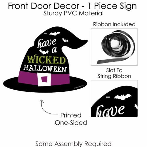 Big Dot of Happiness Happy Halloween - Hanging Witch Party Outdoor Front Door Decor 1 Pc Sign Perspective: bottom