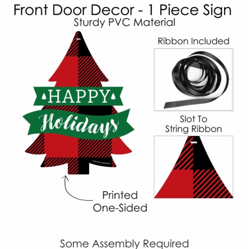 Big Dot of Happiness Holiday Plaid Trees Hanging Christmas Outdoor Front Door Decor 1 Pc Sign Perspective: bottom