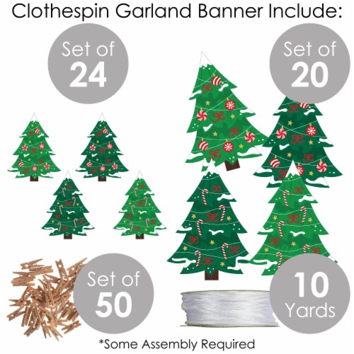 Big Dot of Happiness Snowy Christmas Trees Classic Holiday Clothespin Garland Banner 44 Pc Perspective: bottom