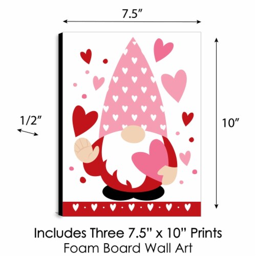 Big Dot of Happiness Valentine Gnomes -Valentine's Day Wall Art - 7.5 x 10 inches - Set of 3 Perspective: bottom
