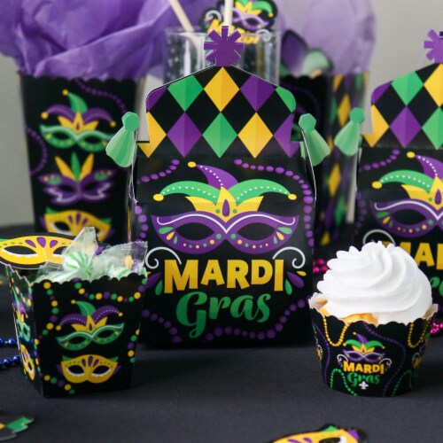 Big Dot of Happiness Colorful Mardi Gras Mask - Masquerade Party Decor Cupcake Wrappers 12 Ct Perspective: bottom