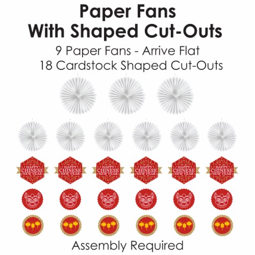Big Dot of Happiness Chinese New Year - Hanging Decor Paper Fans 9 Ct Perspective: bottom