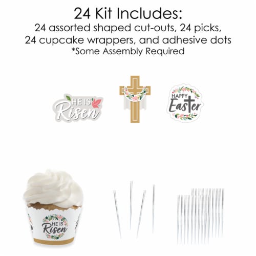 Big Dot of Happiness Religious Easter Christian Party Cupcake Wrapper & Treat Picks Kit 24 ct Perspective: bottom