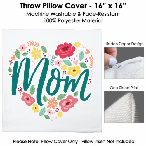 Big Dot of Happiness Colorful Floral Happy Mother's Day - Canvas Throw Pillow Cover 16 x 16 Perspective: bottom
