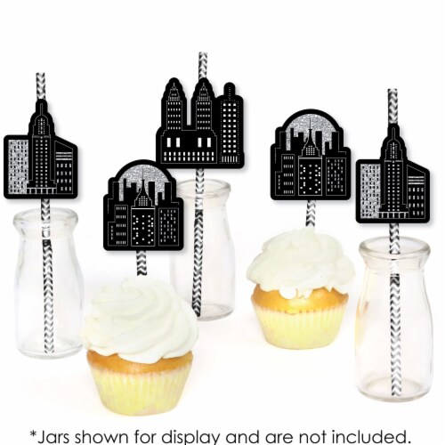 Big Dot of Happiness Nighttime City Skyline - New York Party Striped Paper Decor Straws 24 Ct Perspective: bottom