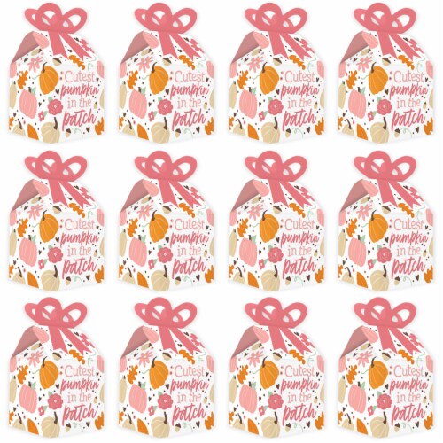 Big Dot of Happiness Girl Little Pumpkin Square Favor Birthday Baby Shower Bow Boxes 12 Ct Perspective: bottom