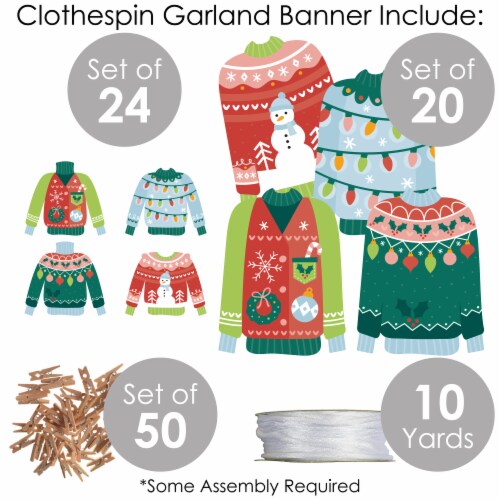 Big Dot of Happiness Colorful Christmas Sweaters Holiday Clothespin Garland Banner 44 Pc Perspective: bottom