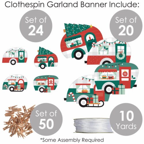 Big Dot of Happiness Camper Christmas Red Holiday Party Clothespin Garland Banner 44 Pc Perspective: bottom