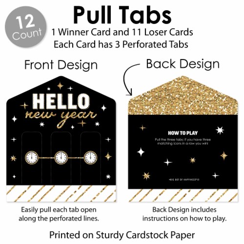 Big Dot of Happiness Hello New Year NYE Party Game Cards Pull Tabs 3-in-a-Row - Set of 12 Perspective: bottom