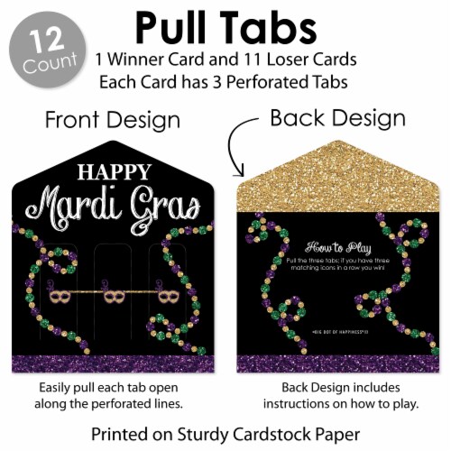 Big Dot of Happiness Mardi Gras Masquerade Party Game Pickle Cards Pull Tabs 3-in-a-Row 12 Ct Perspective: bottom