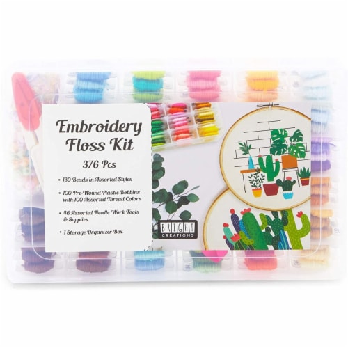 Embroidery Floss Kit for Beginners with Bobbins, Beads, Ribbons