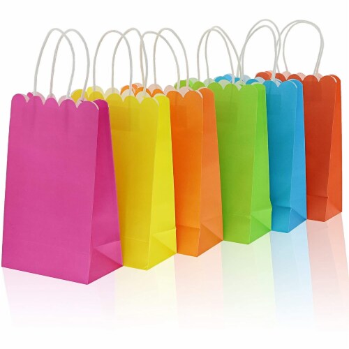 Neon Scalloped Kraft Paper Gift Bags with Handles (9 x 5.5 in, 24