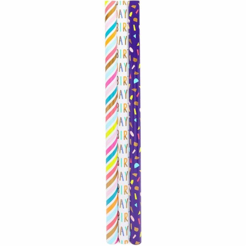 Birthday Wrapping Paper Rolls, Double Sided, 30 Inches x 16 Feet (3