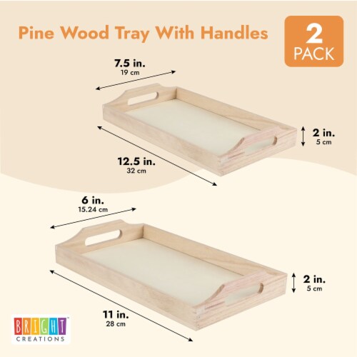 Lightweight Wooden Trays with Handles for DIY Crafts, Decorating (2 Sizes, 2 Pack) Perspective: bottom
