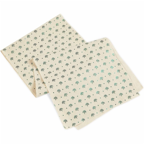 Ivory Dining Table Runner and Placemats, Set of 6, Green Foil (7 Pieces