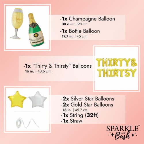30th Birthday Party Balloons, Thirty &Thirsty Dirty 30 Decorations (Gold, 22 Pieces) Perspective: bottom