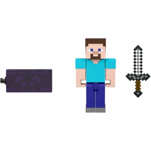 Minecraft Steve Action Figure, 3.25-in, w/ 1 Build-a-Portal Piece & 1 Accessory, Building Toy Perspective: bottom