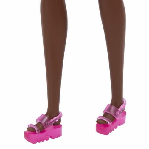 Mattel Barbie® Dolls Wearing Barbie® Logo Print Dress Doll Perspective: bottom